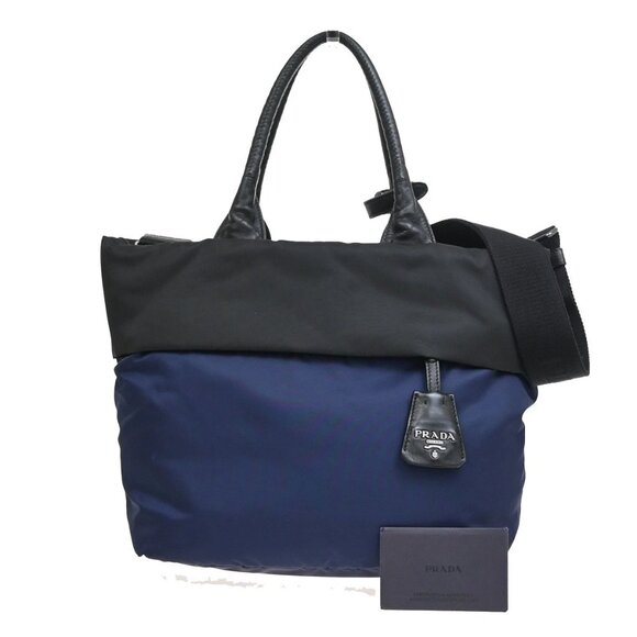 PRADA Tessuto Bicolor 2Way Shoulder Hand Bag Nylon Nappa Leather BK BE 77YH555 - Picture 1 of 16